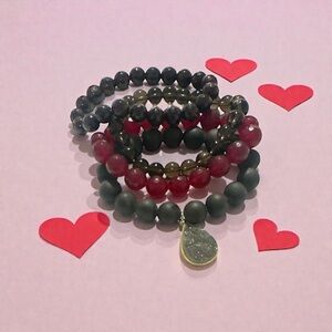 Dee Berkley Jewelry- Elegant Black and Red Beaded Bracelet Set